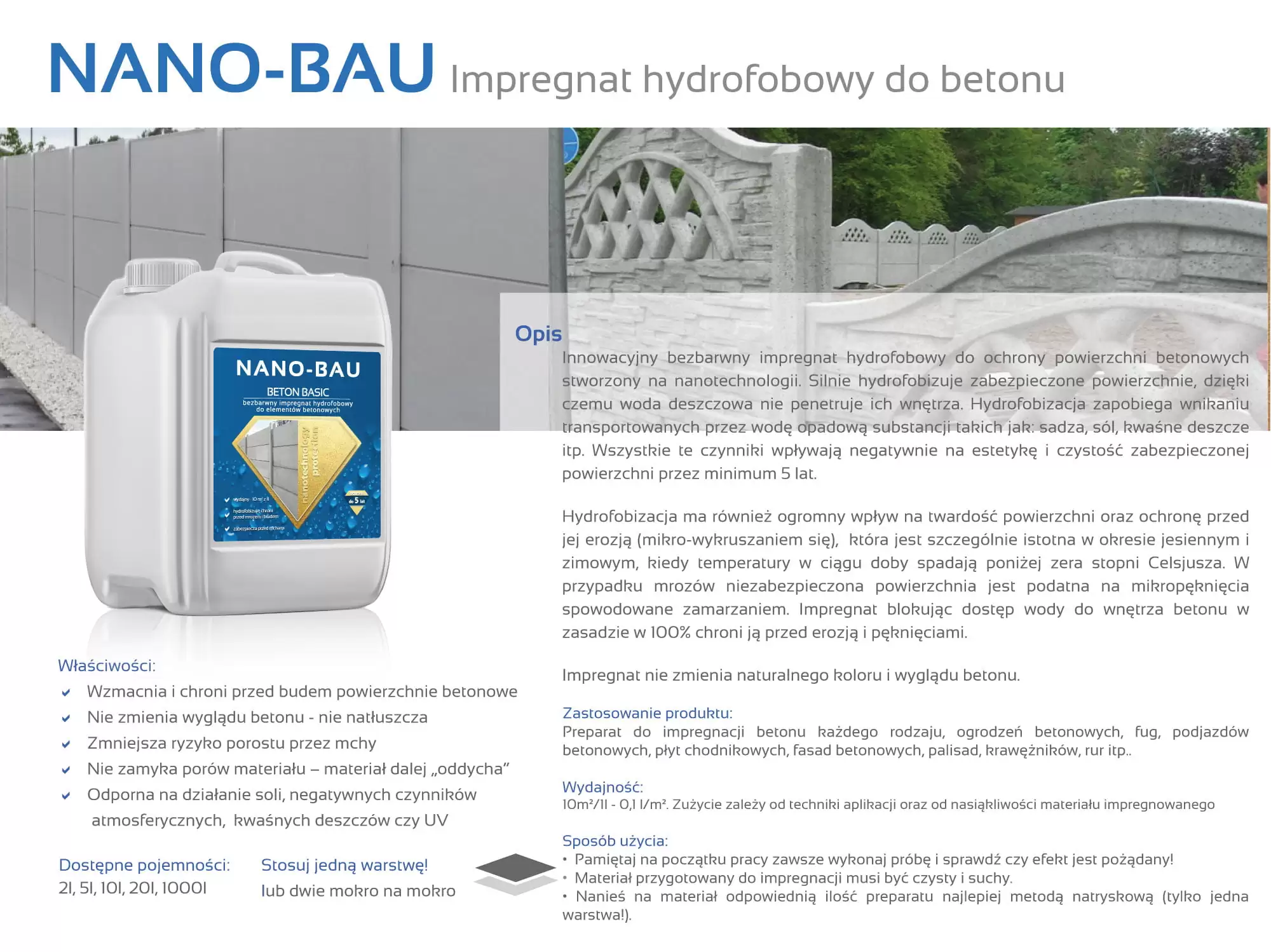 NANO-BAU BETON BASIC impregnat hydrofobowy do betonu - obrazek 2