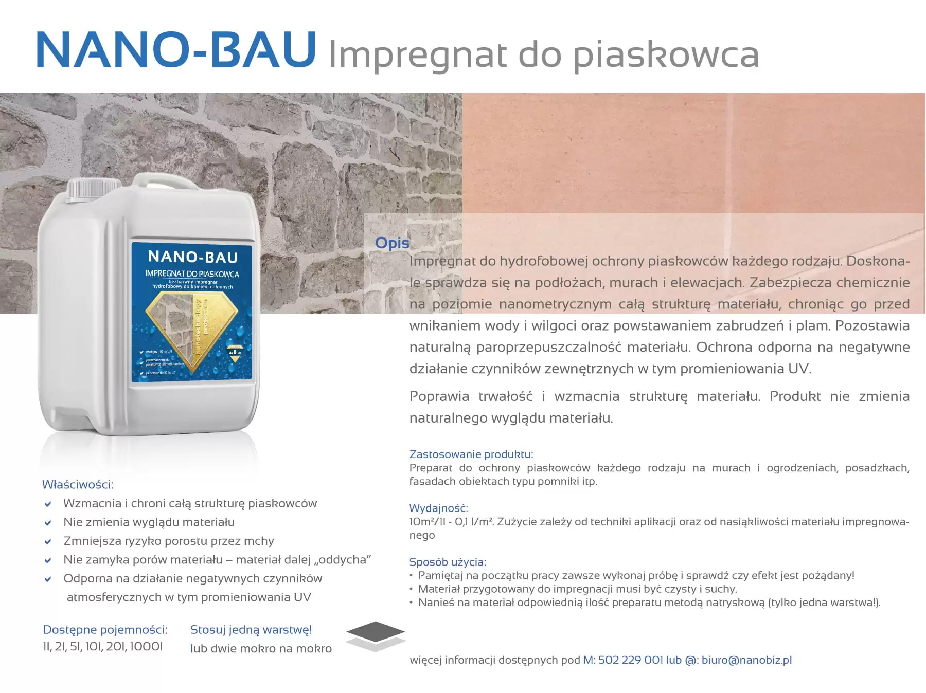 NANO-BAU impregnat hydrofobowy do piaskowca - obrazek 2