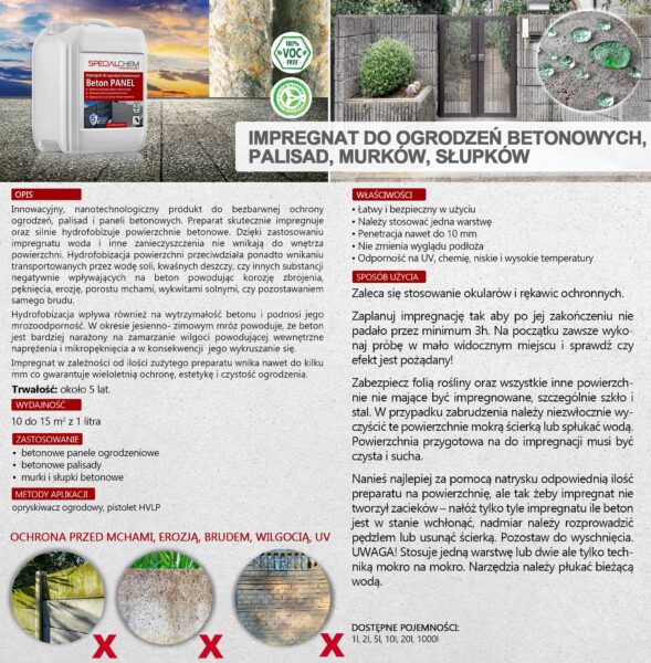 Specialchem BETON PANEL Impregnat Do Ogrodzeń Betonowych - Smartblond.pl