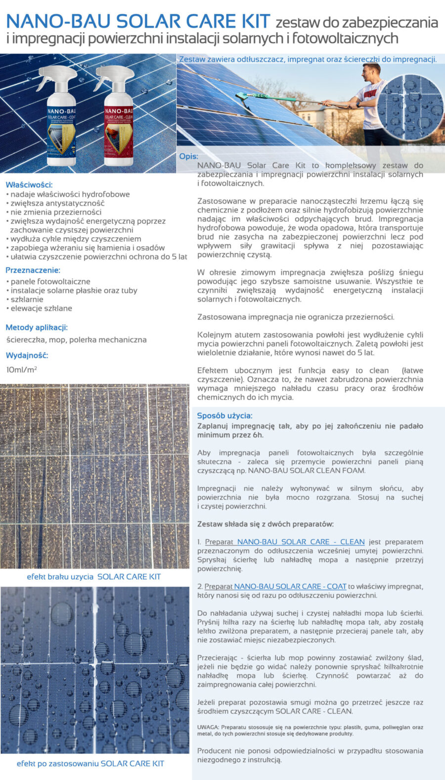 NANO-BAU Solar Care Kit zestaw do impregnacji paneli solarnych i fotowoltaicznych