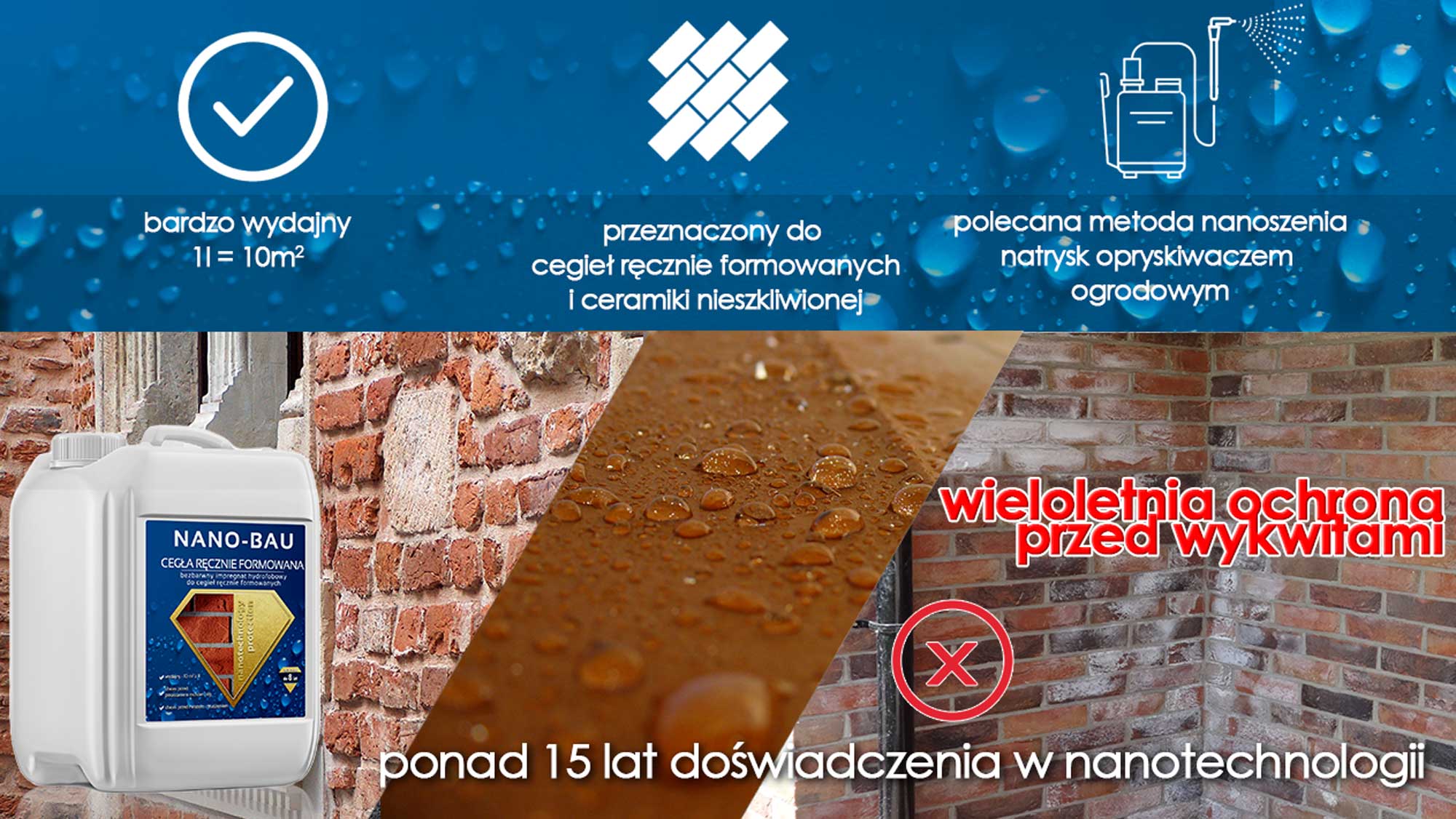 Impregnat do cegły NANO-BAU Cegła Ręcznie Formowana — zastosowanie na zgodnej ceramice