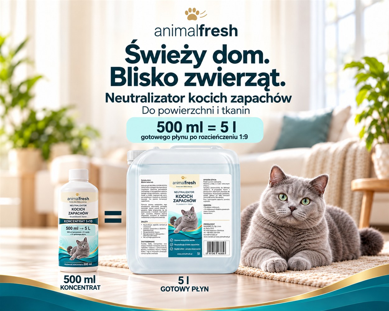ANIMALFRESH koncentrat 1=10: 500 ml daje 5 l gotowego płynu