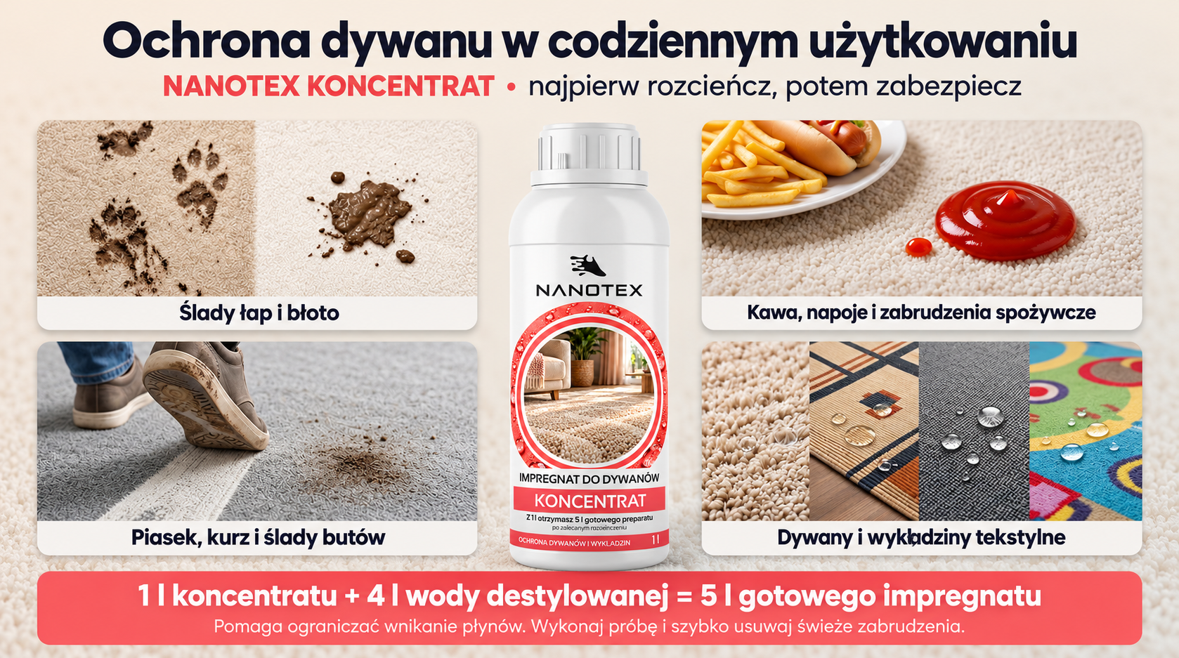 NANOTEX koncentrat – ochrona dywanów i wykładzin w codziennym użytkowaniu