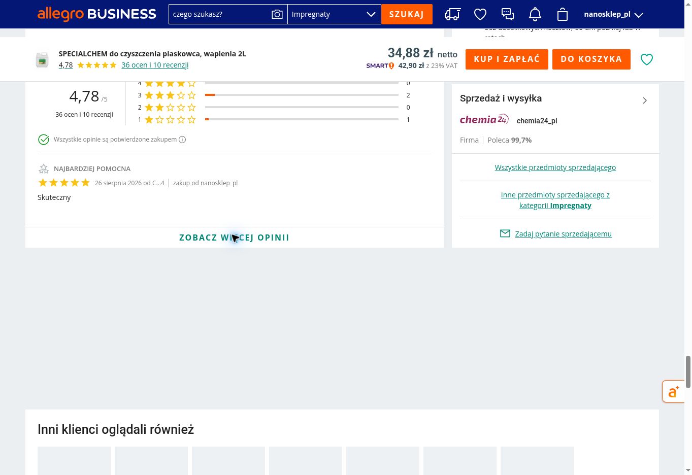 SPECIALCHEM do czyszczenia piaskowca, wapienia i innych kamieni - PIASKOWIEC CLEAN — 2L — opinie o produkcie z Allegro