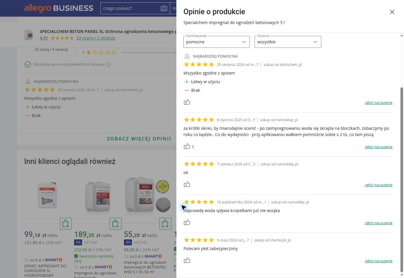 Specialchem BETON PANEL do impregnacji ogrodzeń — 5L — opinie o produkcie z Allegro