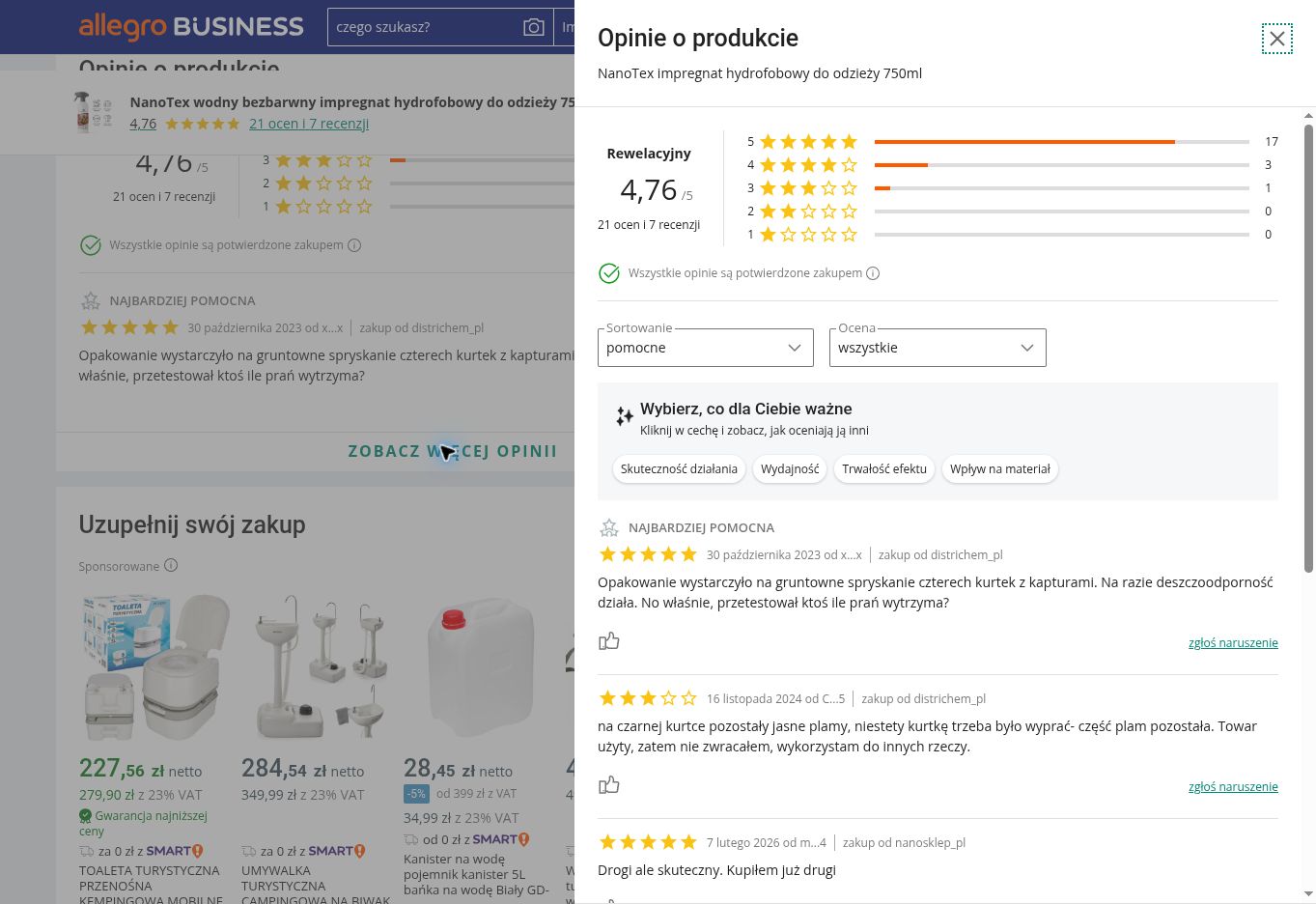 NanoTex impregnat hydrofobowy do odzieży — 750ml — opinie o produkcie z Allegro