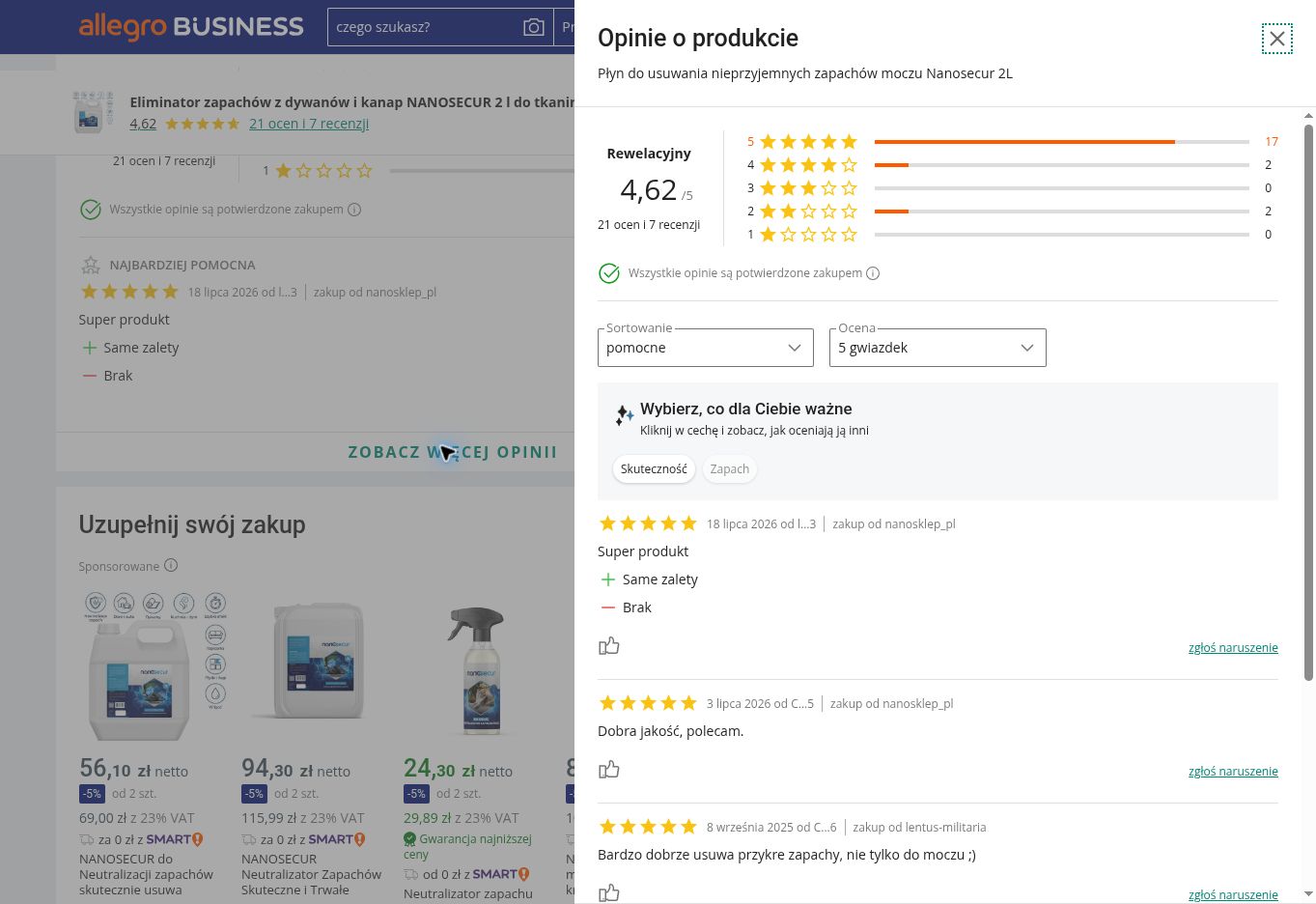 NANOSECUR uniwersalny neutralizator zapachów — 2 l — opinie o produkcie z Allegro