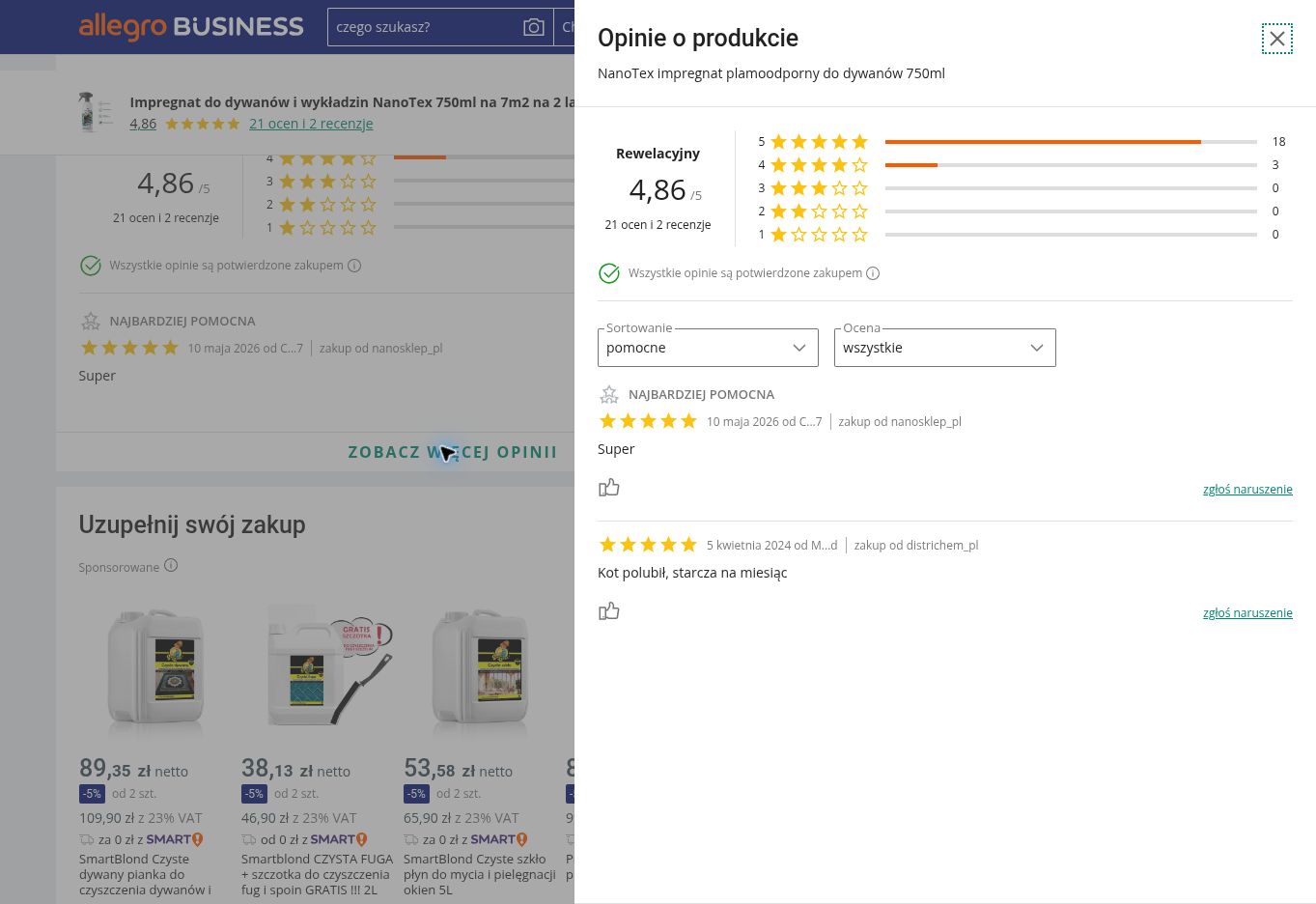 NanoTex impregnat plamoodporny do dywanów — 750ml — opinie o produkcie z Allegro