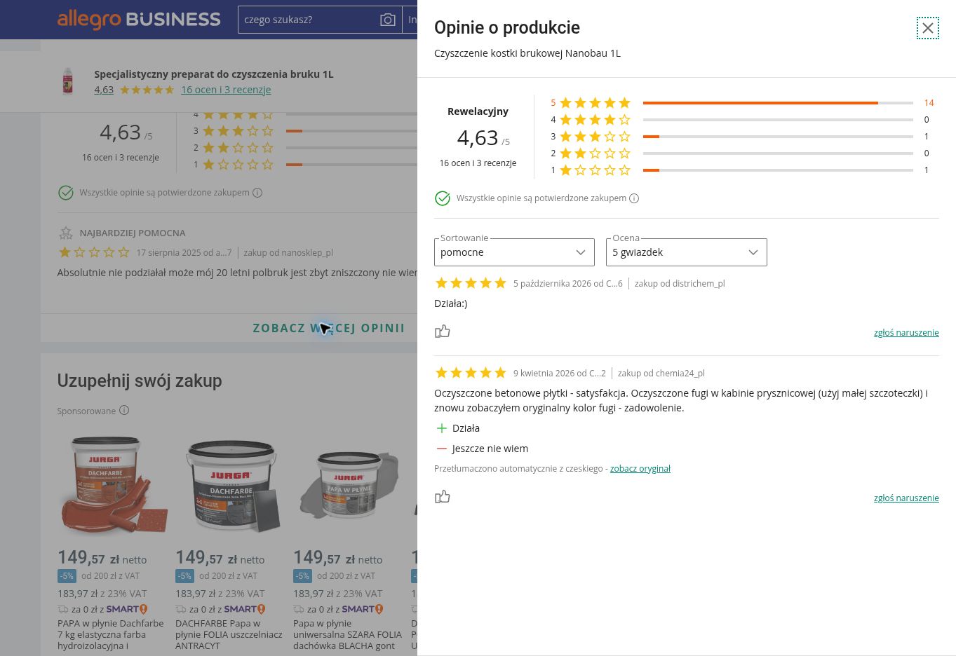 Nano-Bau Czyszczenie Kostki Brukowej Paving Cleaner — 1L — opinie o produkcie z Allegro