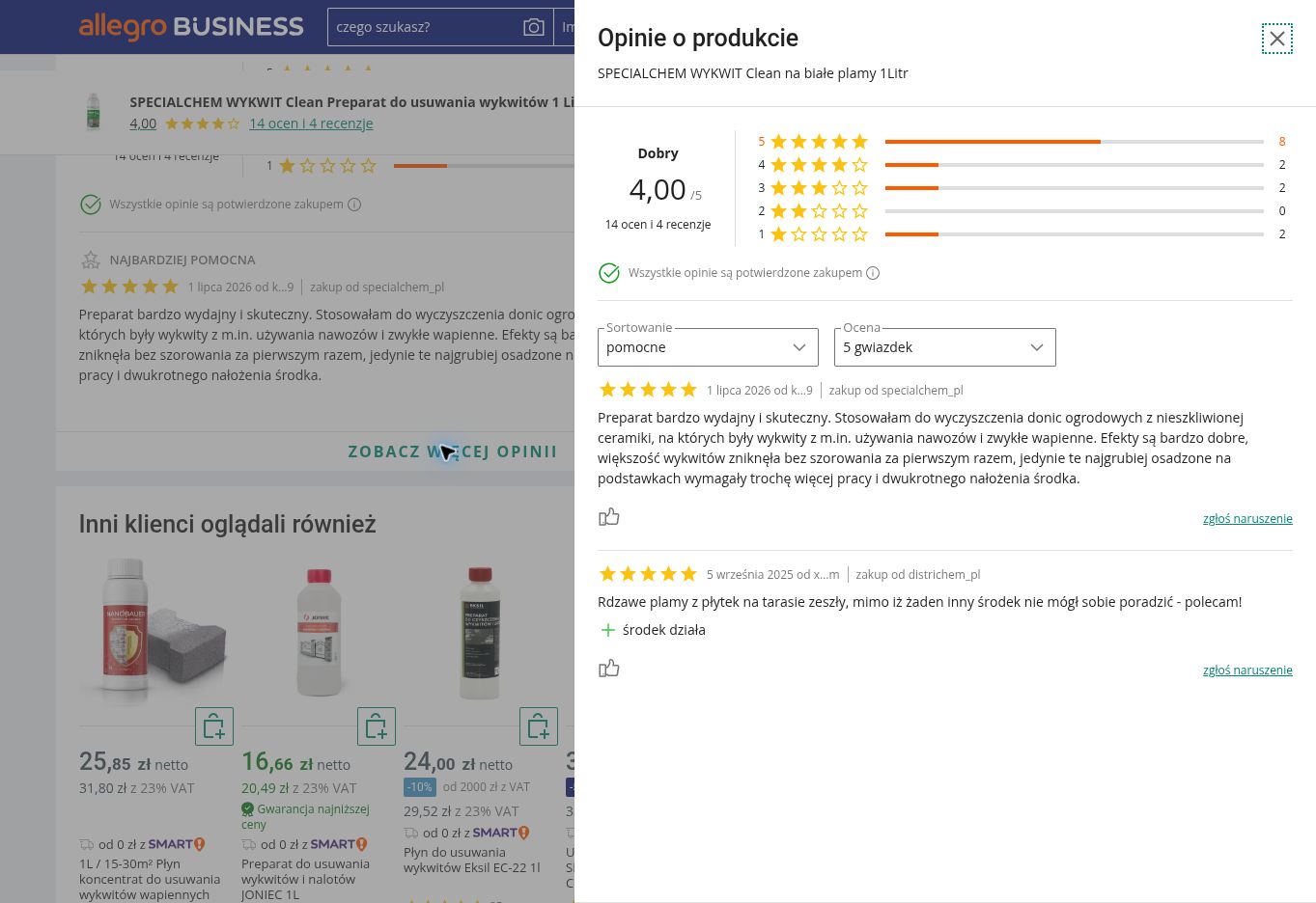 SPECIALCHEM WYKWIT Clean na plamy wapienne — 1 Litr — opinie o produkcie z Allegro