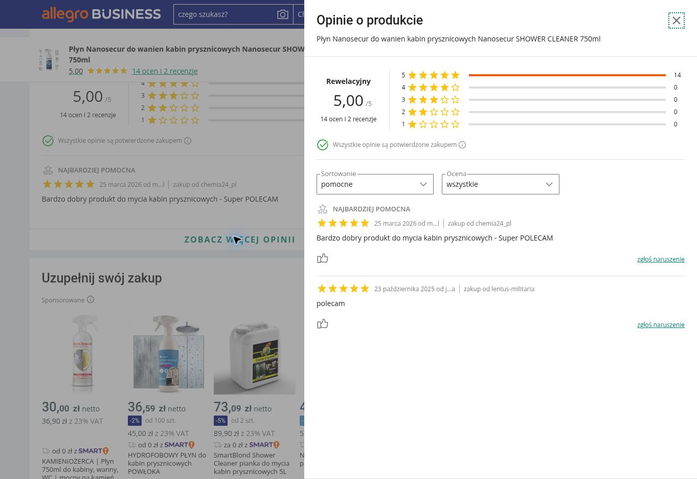 NANOSECUR preparat do czyszczenia kabin prysznicowych — 750ml — opinie o produkcie z Allegro