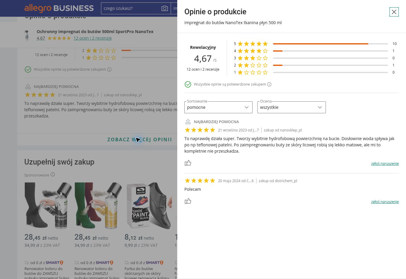 NanoTex Impregnat do obuwia sport pro — 500ml — opinie o produkcie z Allegro