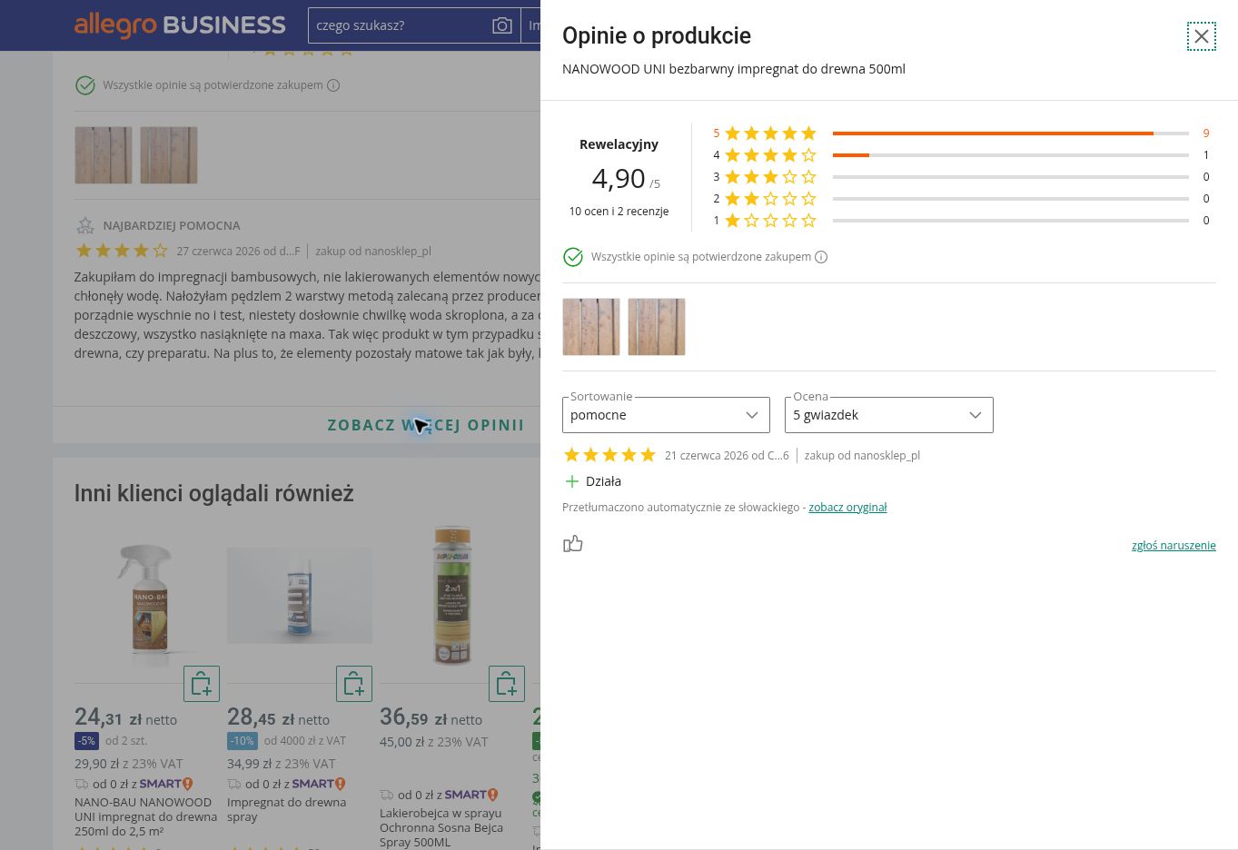 Nano-Bau NANOWOOD UNI bezbarwny impregnat do ochrony drewna — 500ml — opinie o produkcie z Allegro