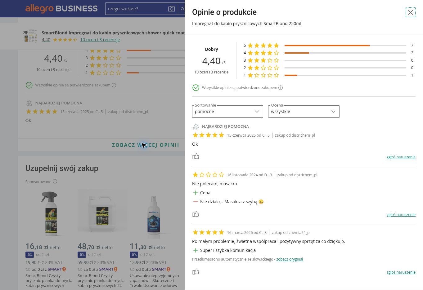 SmartBlond® Impregnat do kabin prysznicowych – shower quick coat — 250ml — opinie o produkcie z Allegro