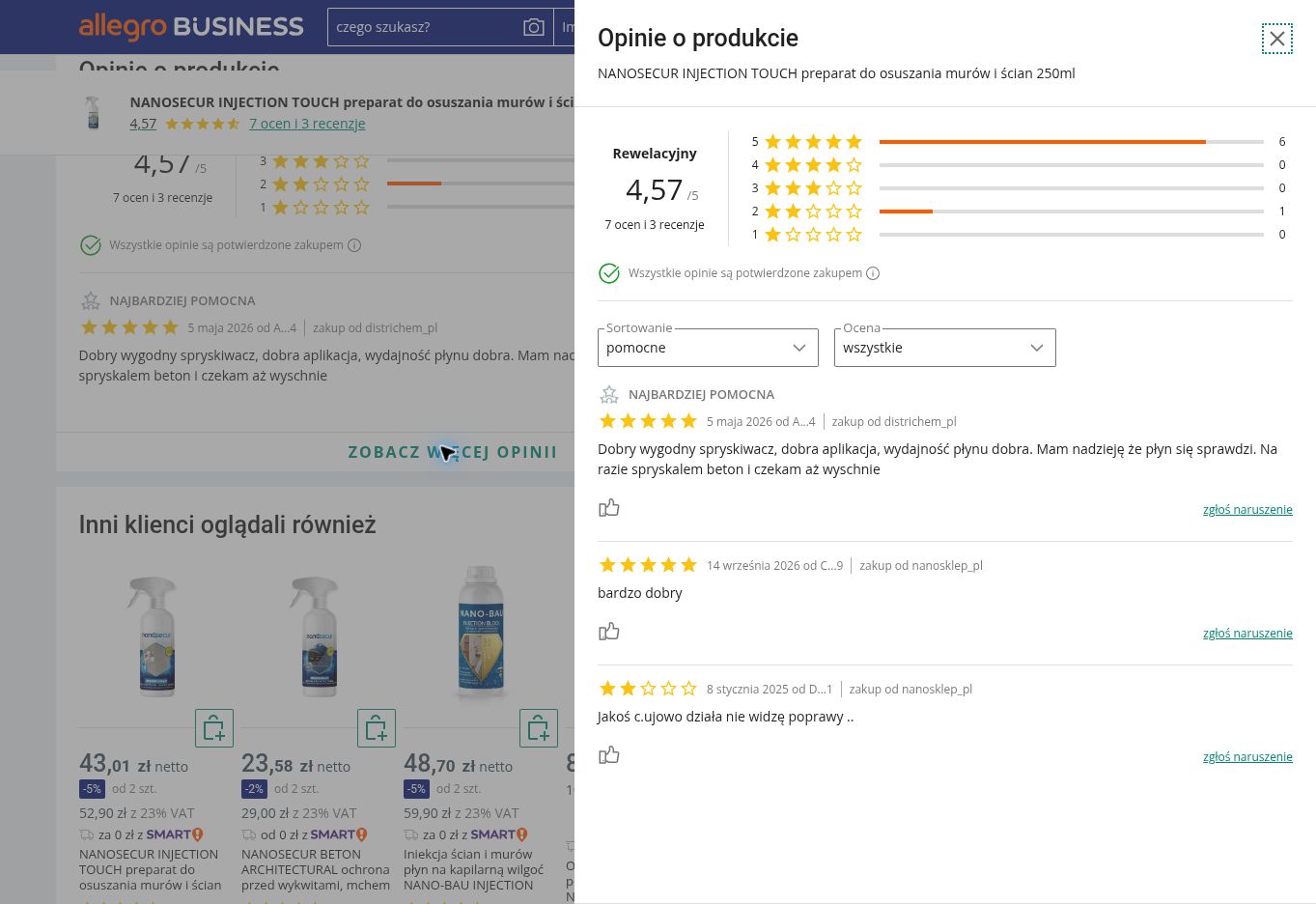 NANOSECUR INJECTION TOUCH preparat do osuszania murów i ścian — 250ml — opinie o produkcie z Allegro