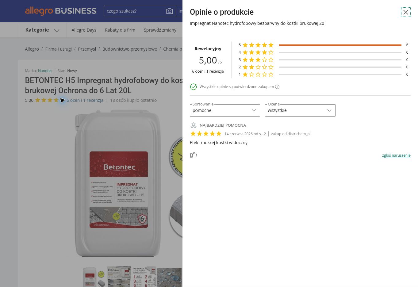 Impregnat hydrofobowy do kostki brukowej BETONTEC H5 — 20L — opinie o produkcie z Allegro