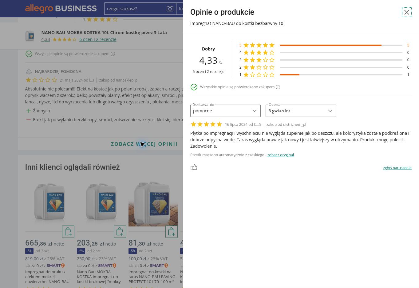 Nano-Bau MOKRA KOSTKA impregnat odnawiający kolor — 10L — opinie o produkcie z Allegro