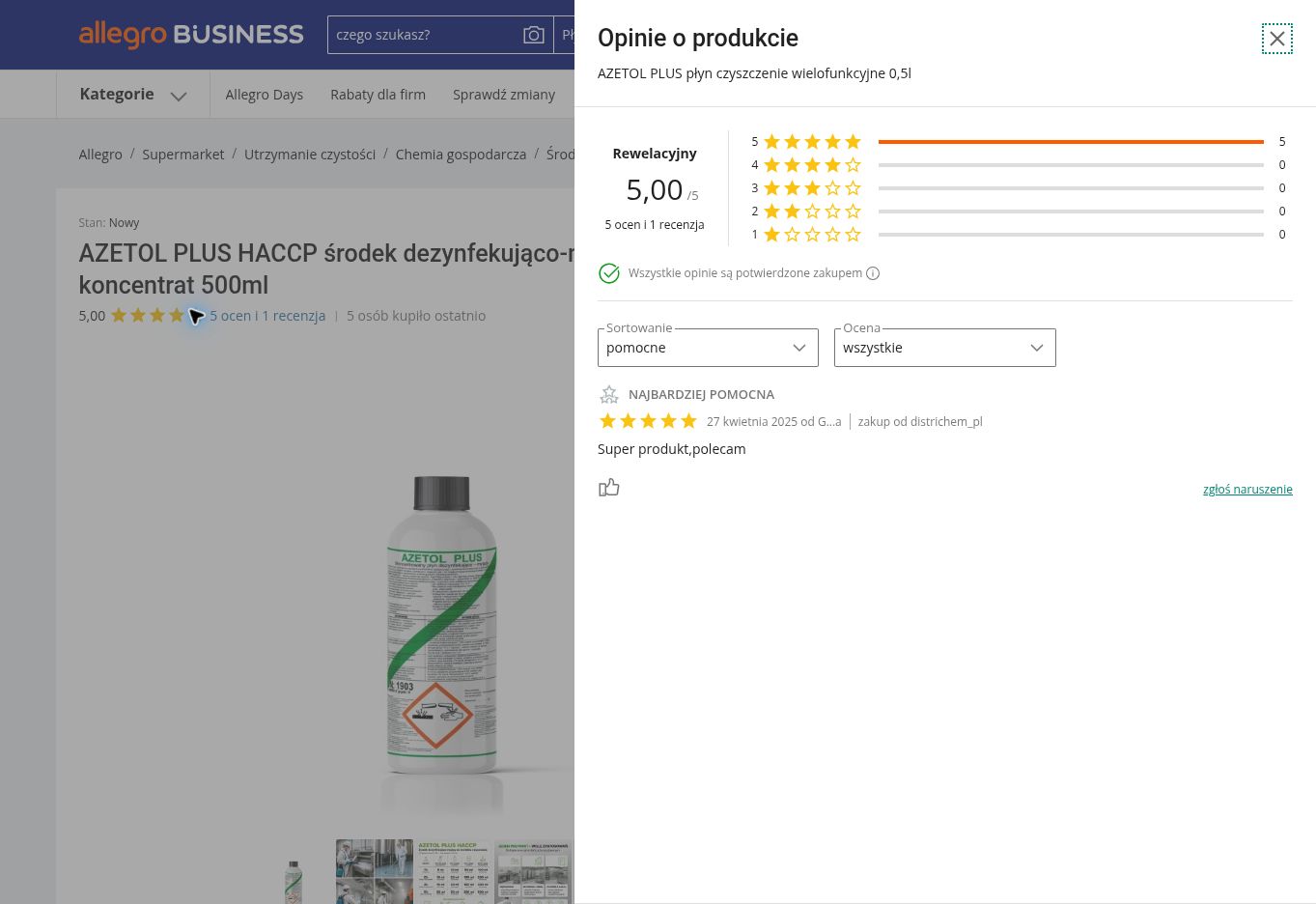 AZETOL PLUS HACCP środek dezynfekująco - myjący dla branży spożywczej — 500ml — opinie o produkcie z Allegro