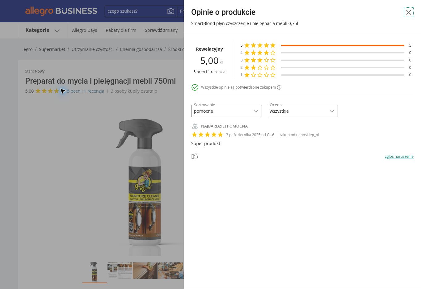 SmartBlond® Czyste meble płyn do mycia i pielęgnacji mebli — 750ml — opinie o produkcie z Allegro