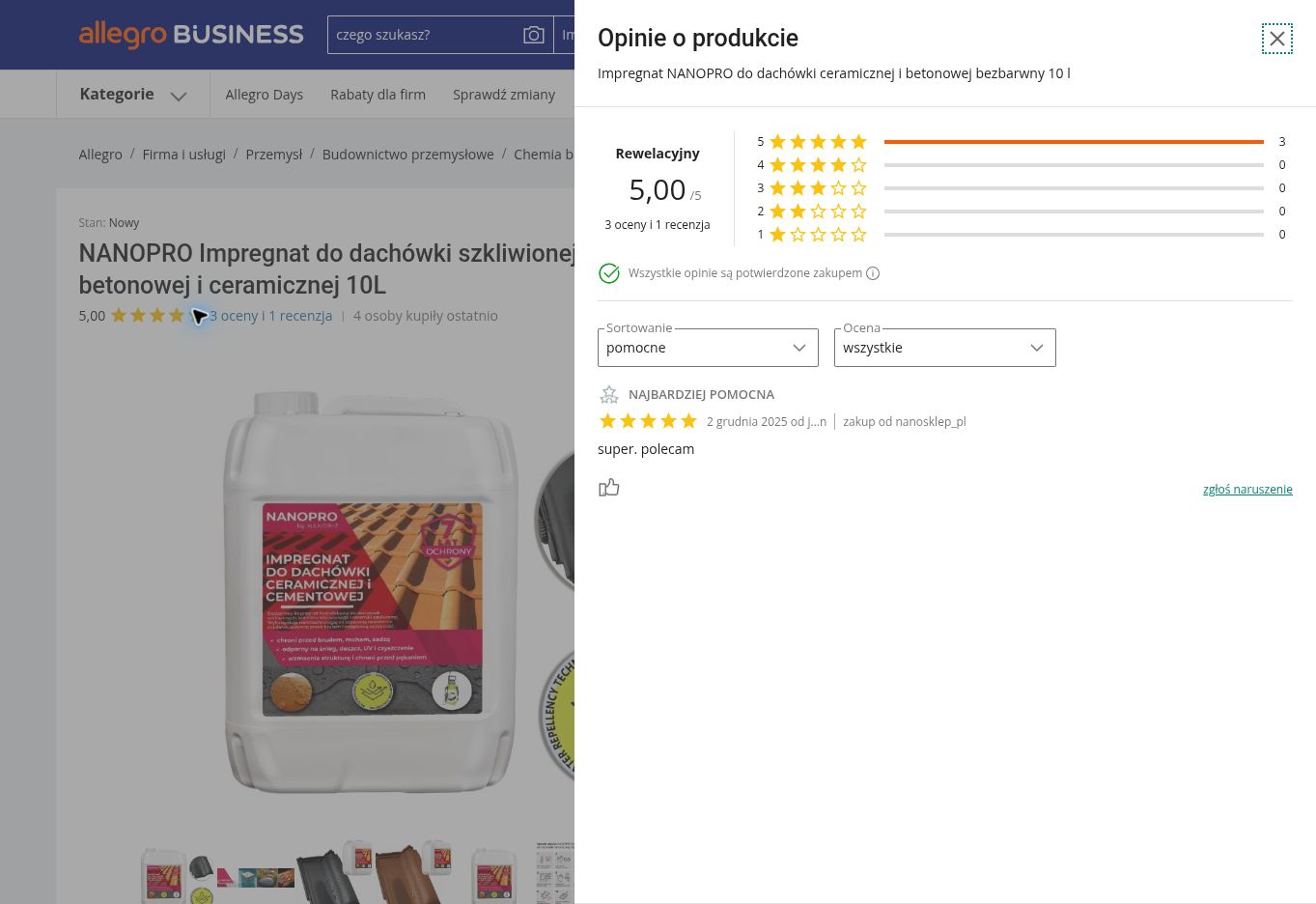 NANOPRO Impregnat do dachówki szkliwionej, betonowej i ceramicznej — 10L — opinie o produkcie z Allegro
